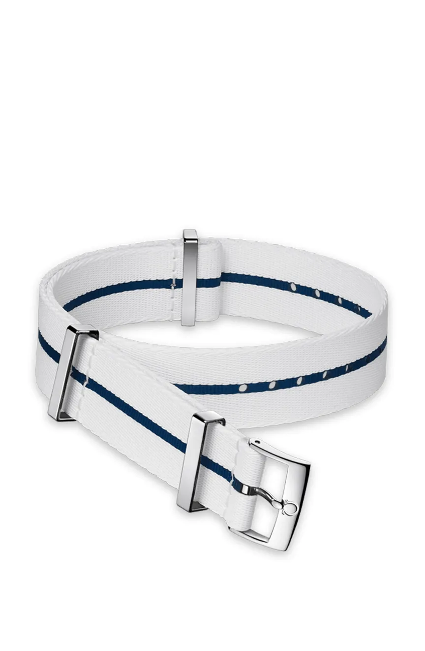 

OMEGA | Polyamide white strap with blue stripe Size 19 20 MM