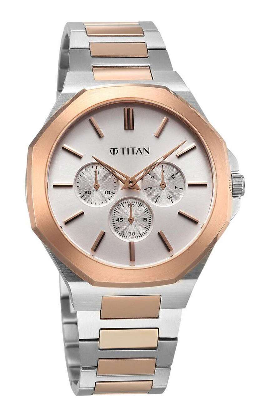 تيتان ساعة تيتان كلاسيك بميناء فضي وسوار ستانلس إستيل متعدد الألوان للرجال