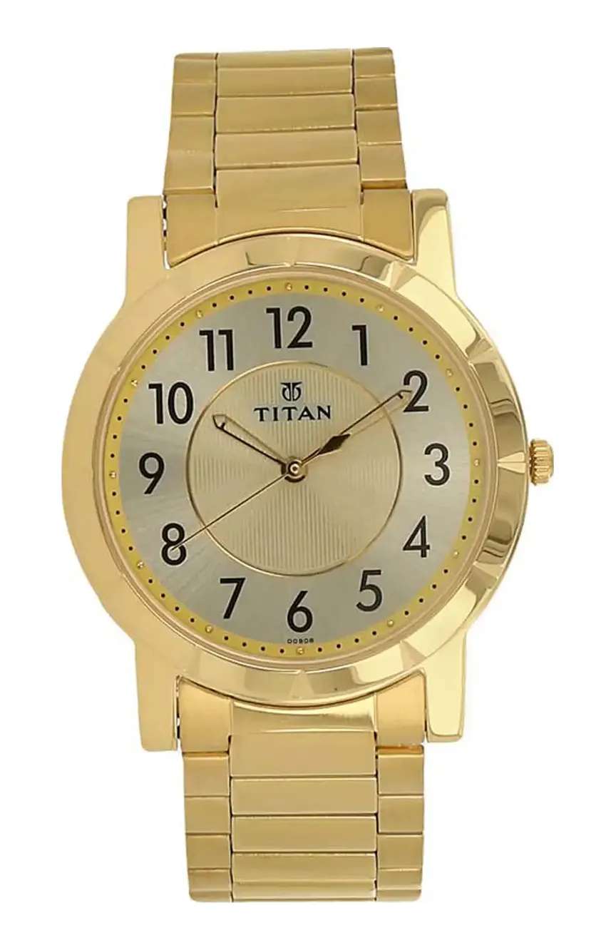 Titan Champagne Dial Analog Stainless Steel Strap Watch for Men