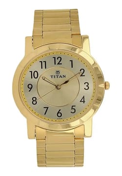 Titan Champagne Dial Analog Stainless Steel Strap Watch for Men