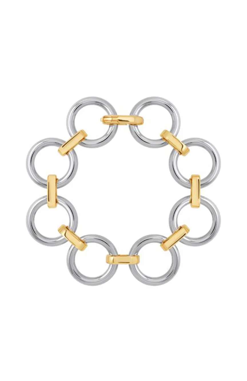 Bangle-Up Multi-ring two tone clasp bracelet in gilded rhodium brass