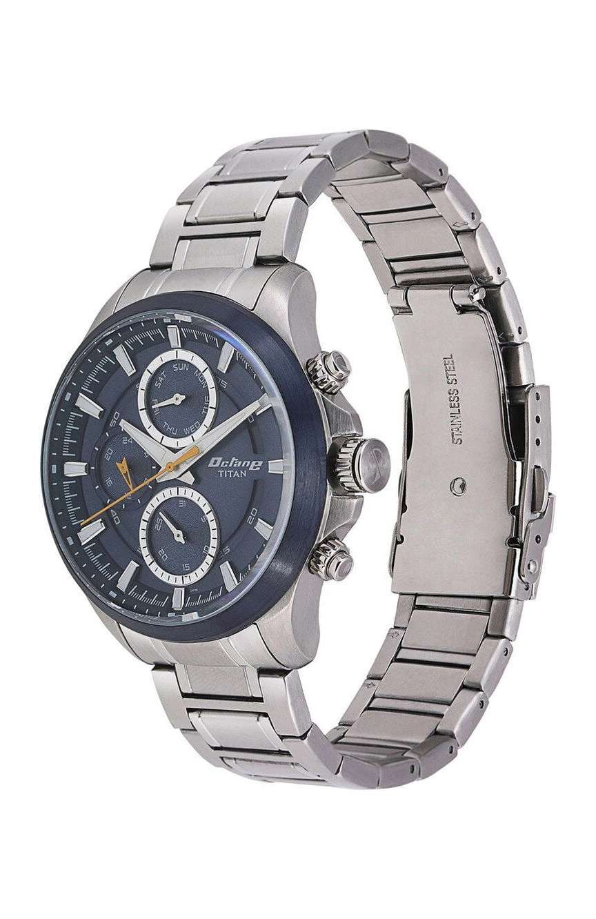 Titan Octane Blue Dial Quartz Multifunction Stainless Steel Strap watch for Men