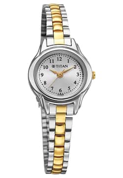 Titan Karishma Silver Round Dial Dual Tone Stainless Steel Strap Analog Watch For Women