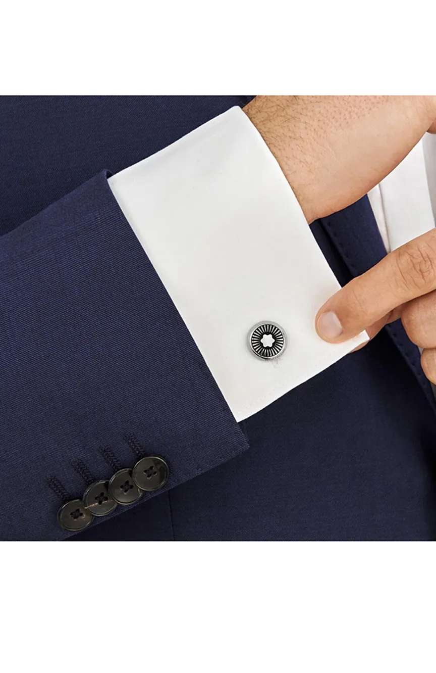 مون بلان أزرار أكمام بإطار دائري من الفولاذ المقاوم للصدأ مع تصميم راي وشعار قبعة الثلج من عرق اللؤلؤ