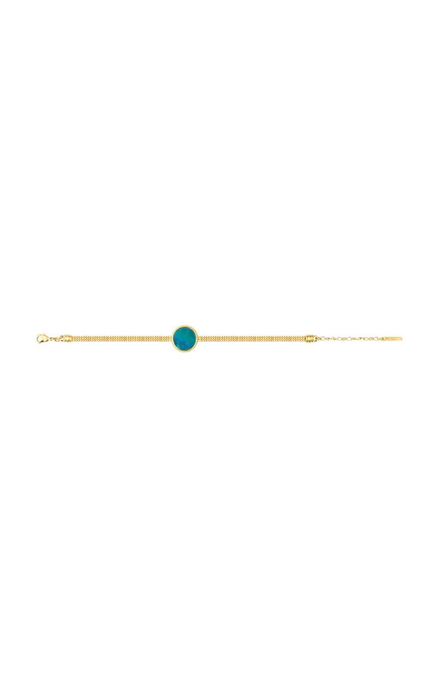 ستالايت Ashanti Bracelet In Round Mother-Of-Pearl And Flat Chain -Green Turquoise