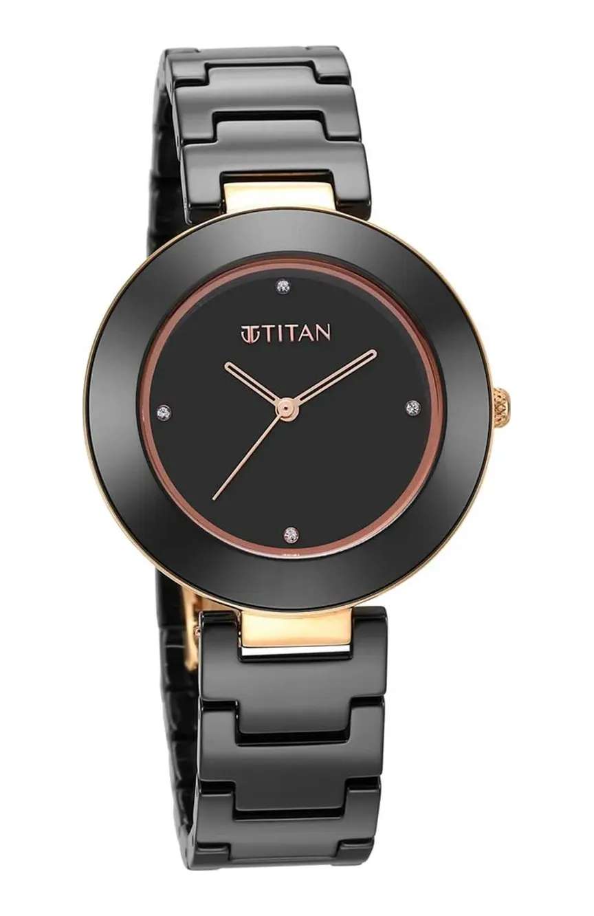Titan Purple Ceramics Black Dial Analog Ceramic Strap watch for Women
