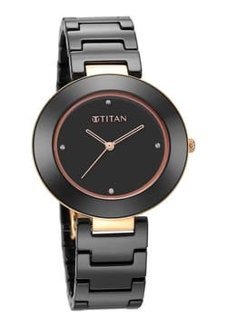 Titan Purple Ceramics Black Dial Analog Ceramic Strap watch for Women