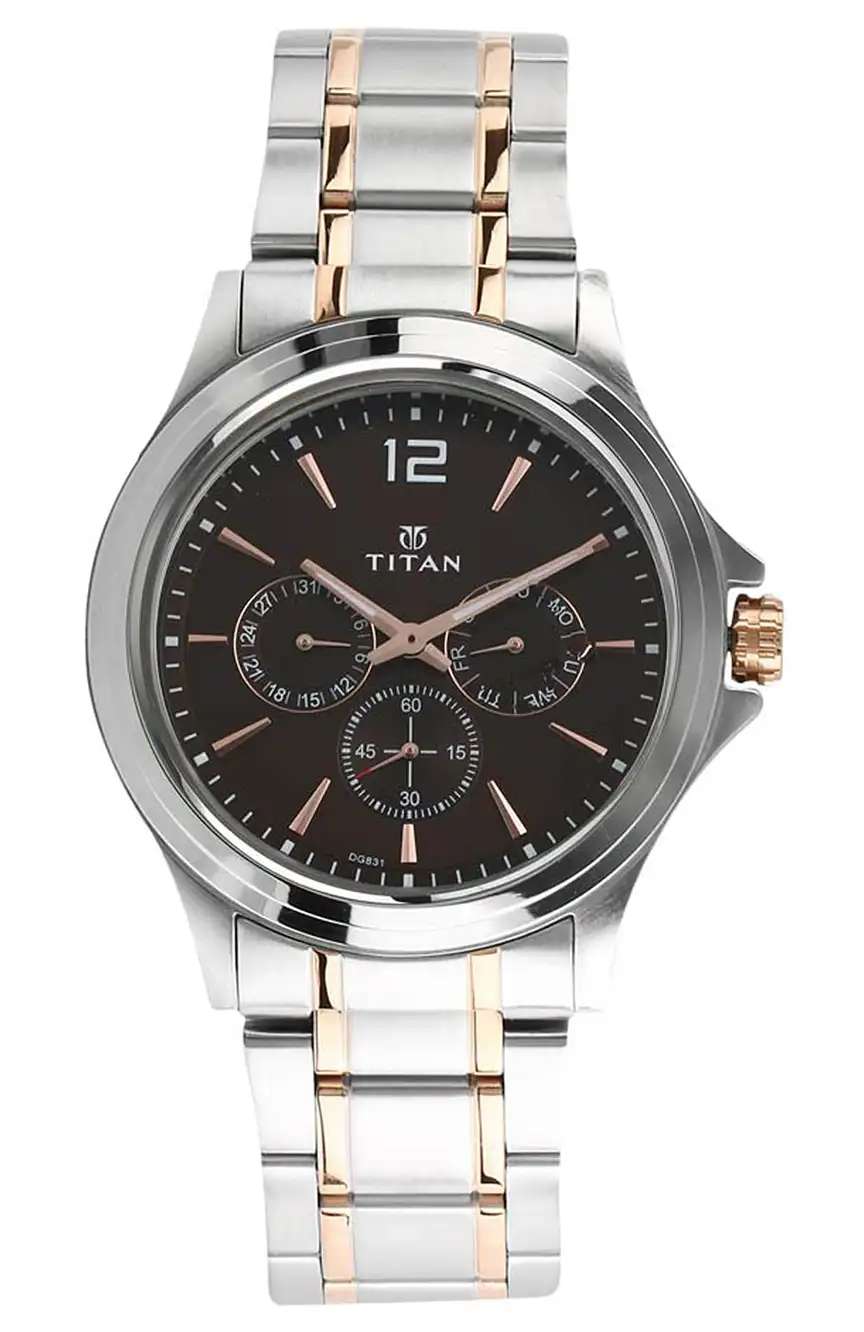 تيتان ساعة تيتان ويركوير كوارتز بميناء بني وسوار ستانلس إستيل للرجال