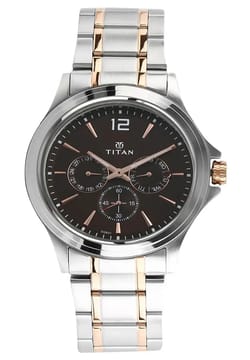 Titan ساعة تيتان ويركوير كوارتز بميناء بني وسوار ستانلس إستيل للرجال