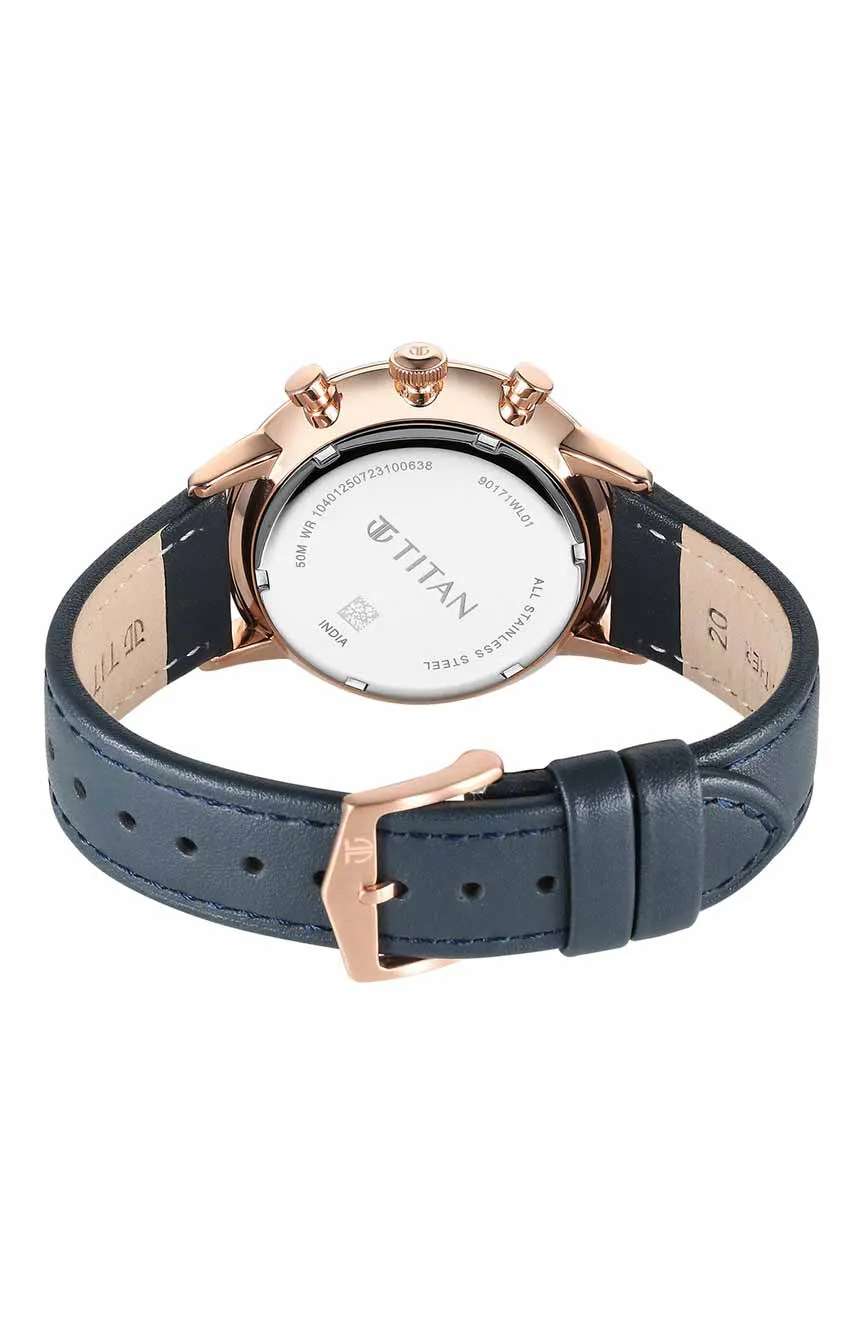 Titan Light Leathers Quartz Multifunction Blue Dial Stainless Steel Strap Watch for Men