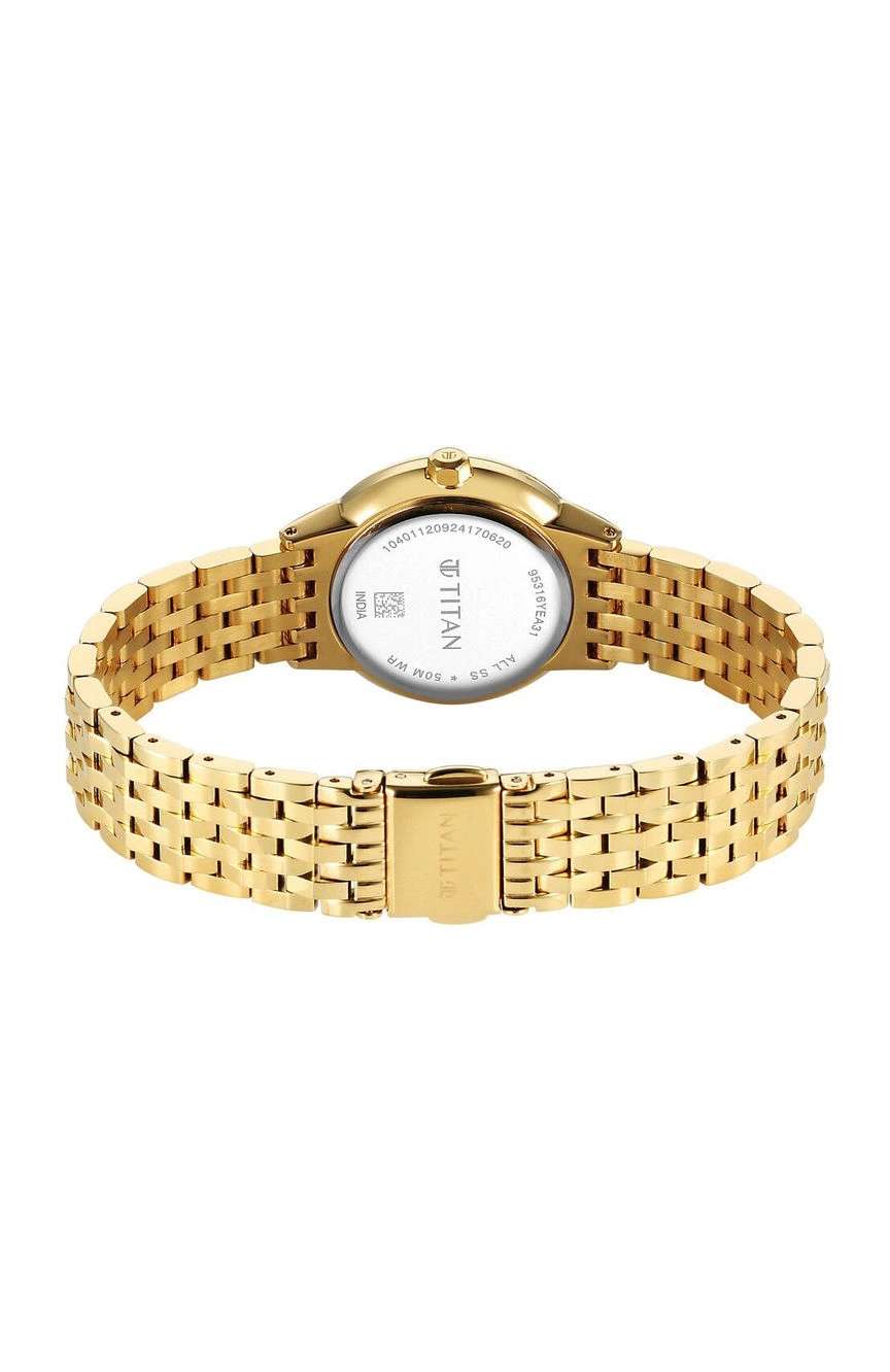 Titan Glamour Quartz Analog Brown Dial Golden Stainless Steel Strap Watch For Women