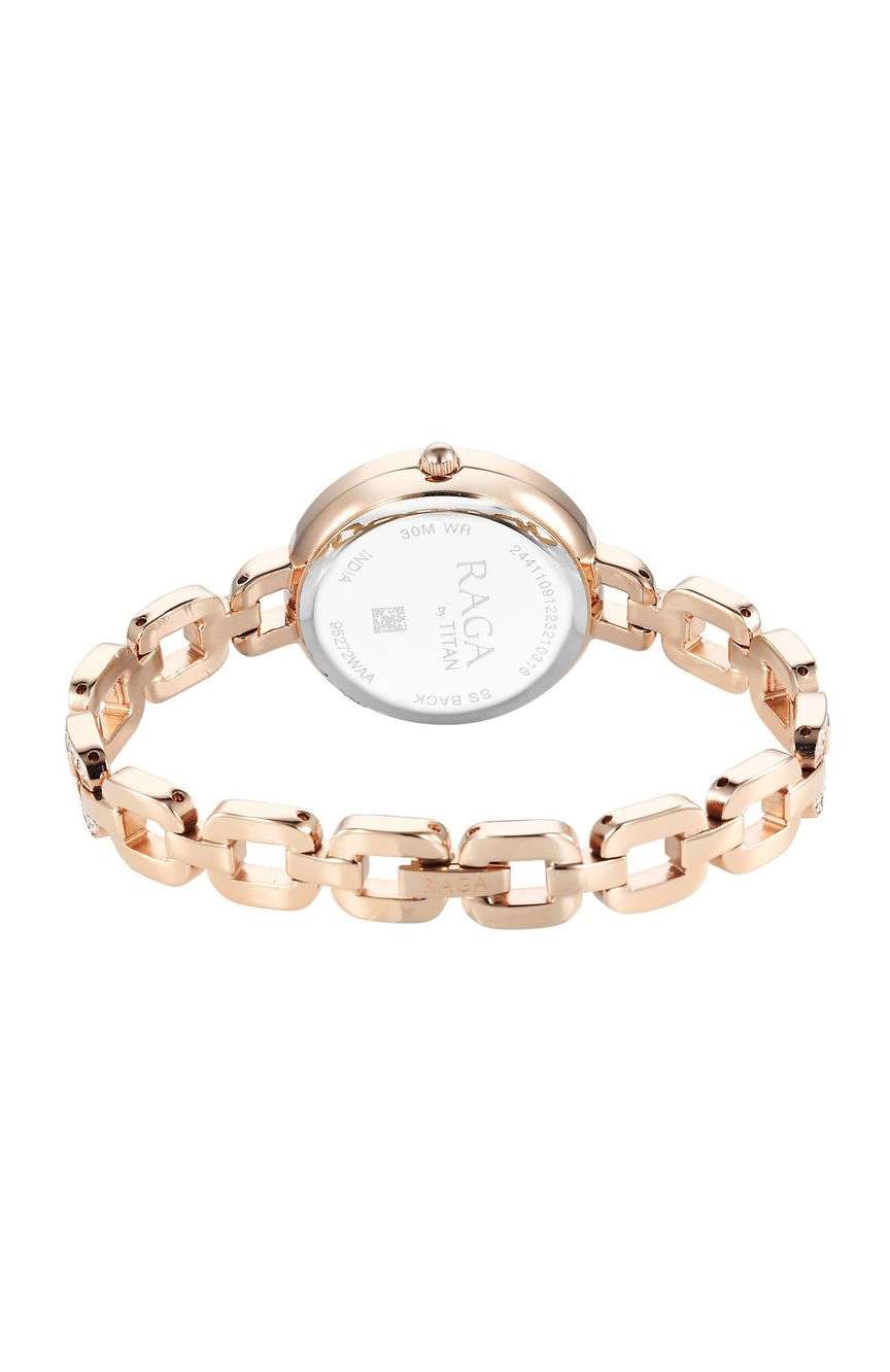 Titan Raga Showstopper Quartz Analog Mother Of Pearl Dial Rose Gold Metal Strap Watch For Women