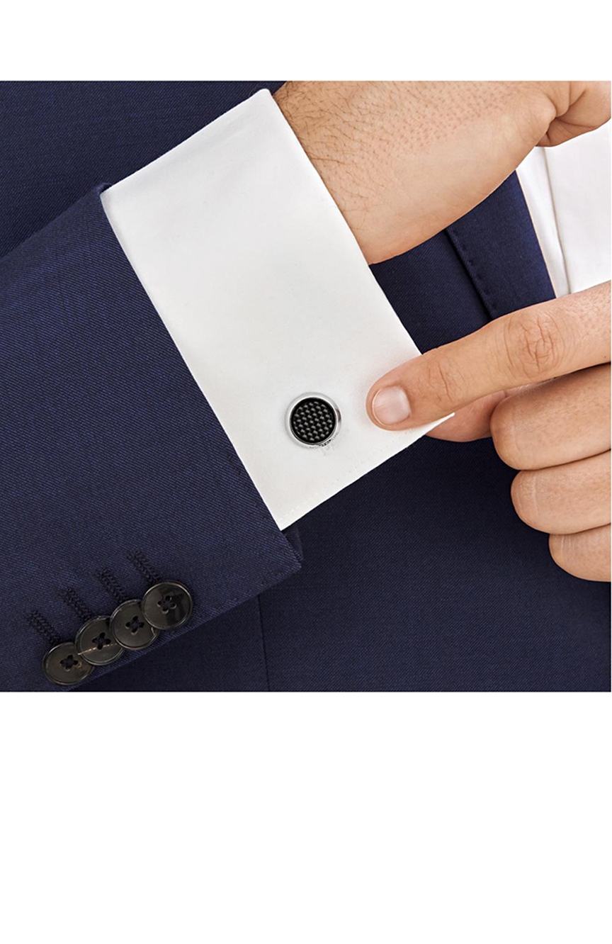 Montblanc Round Cufflinks in Stainless Steel with Carbon-Patterned Inlay