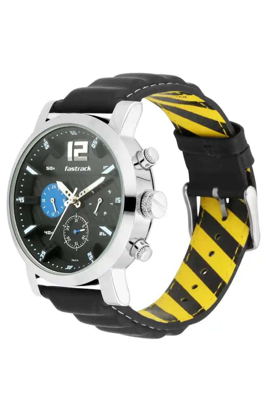 فاستراك ساعة يد رجالية بسوار جلدي بتقنية الكوارتز