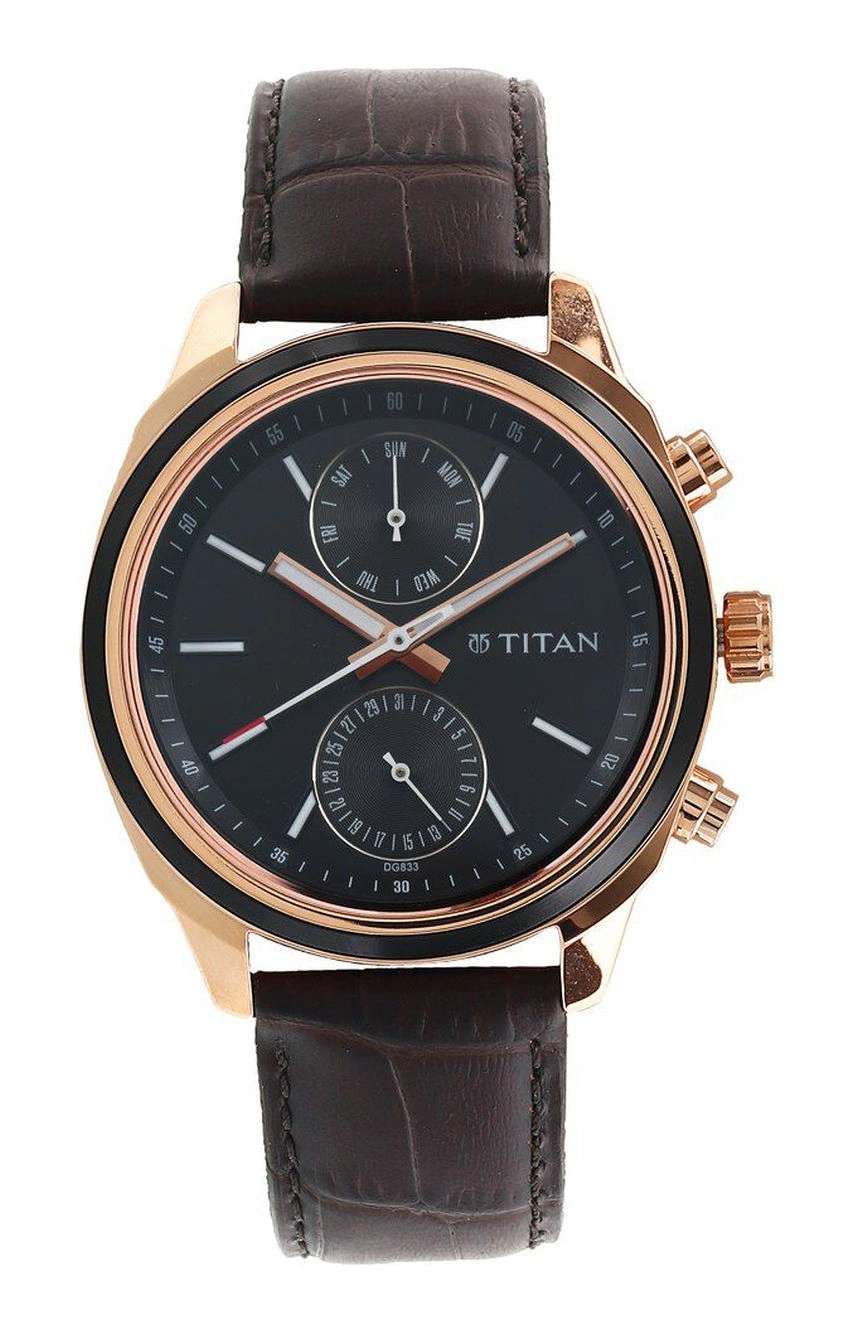 Titan Quartz Multifunction Blue Dial Leather Strap Watch for Men
