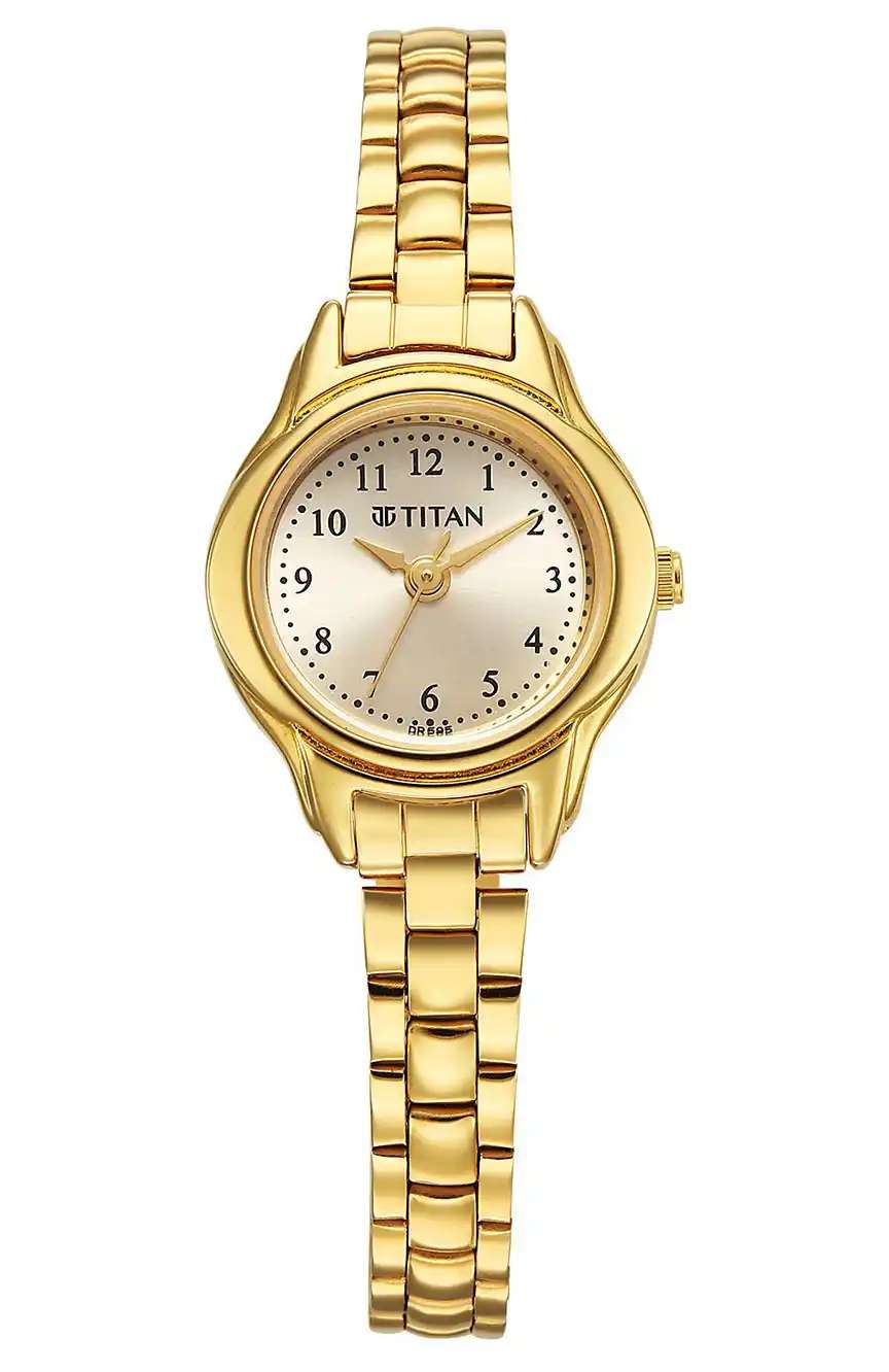 Titan Karishma Champagne Round Dial Gold Stainless Steel Strap Analog Watch For Women