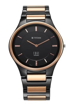 Titan Edge Ceramic Quartz in Midnight Gold with Diamonds and Black Dial Watch for Men