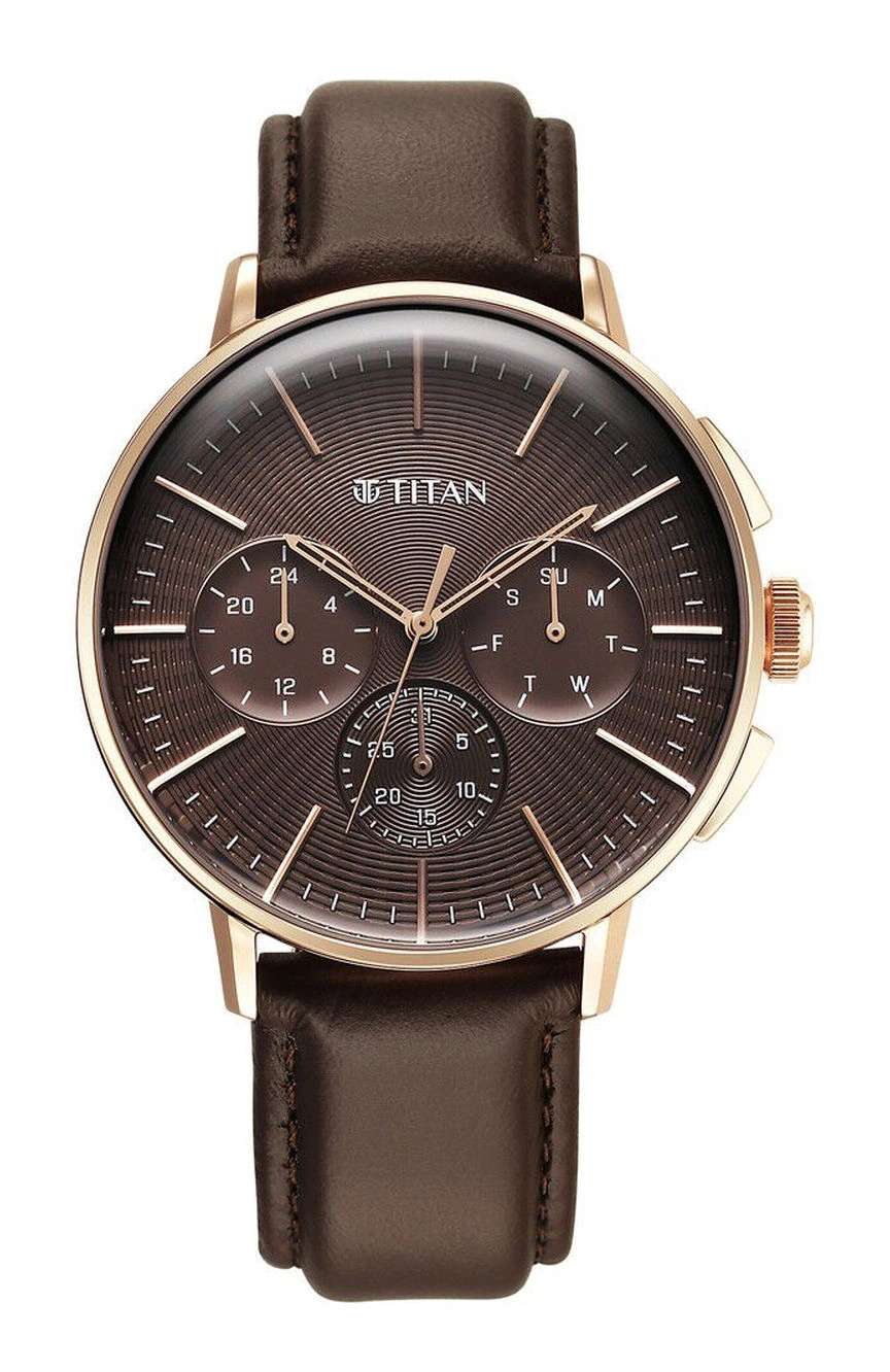 Titan Light leathers Multifunction Brown Dial Leather Strap Watch For Men