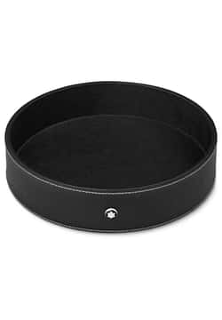 Montblanc Round Desk Tray In Black Leather Large