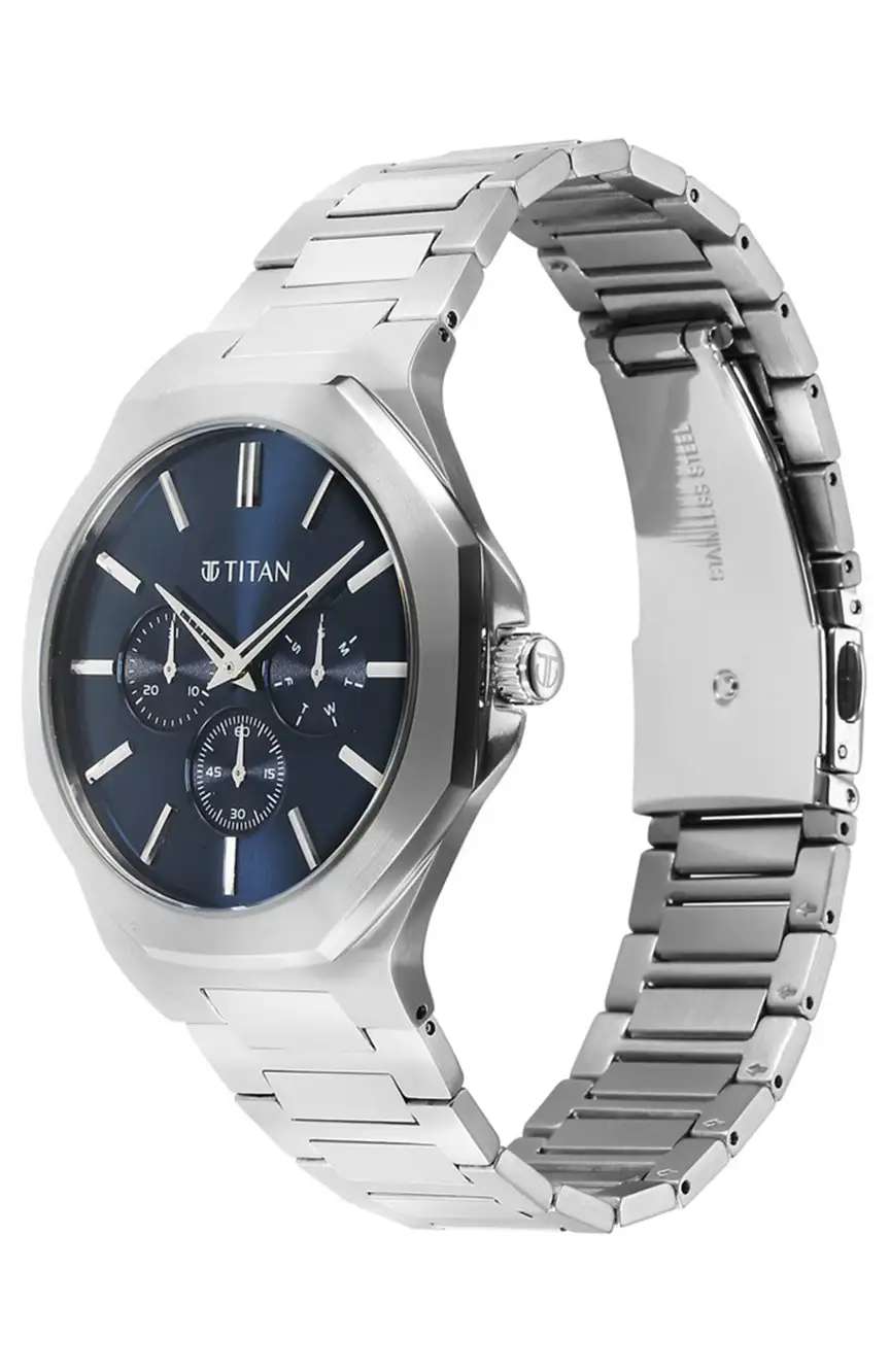 Titan Classic Slim Multifunction Quartz Multifunction Blue Dial Stainless Steel Strap Watch For Men