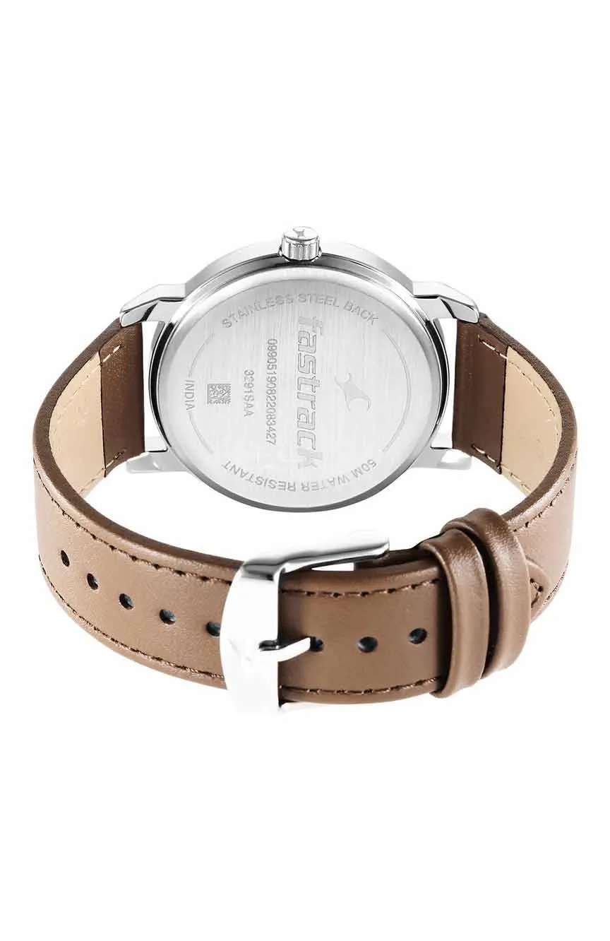 Titan Fastrack Stunners Quartz Analog Grey Dial Leather Strap Watch for Guys