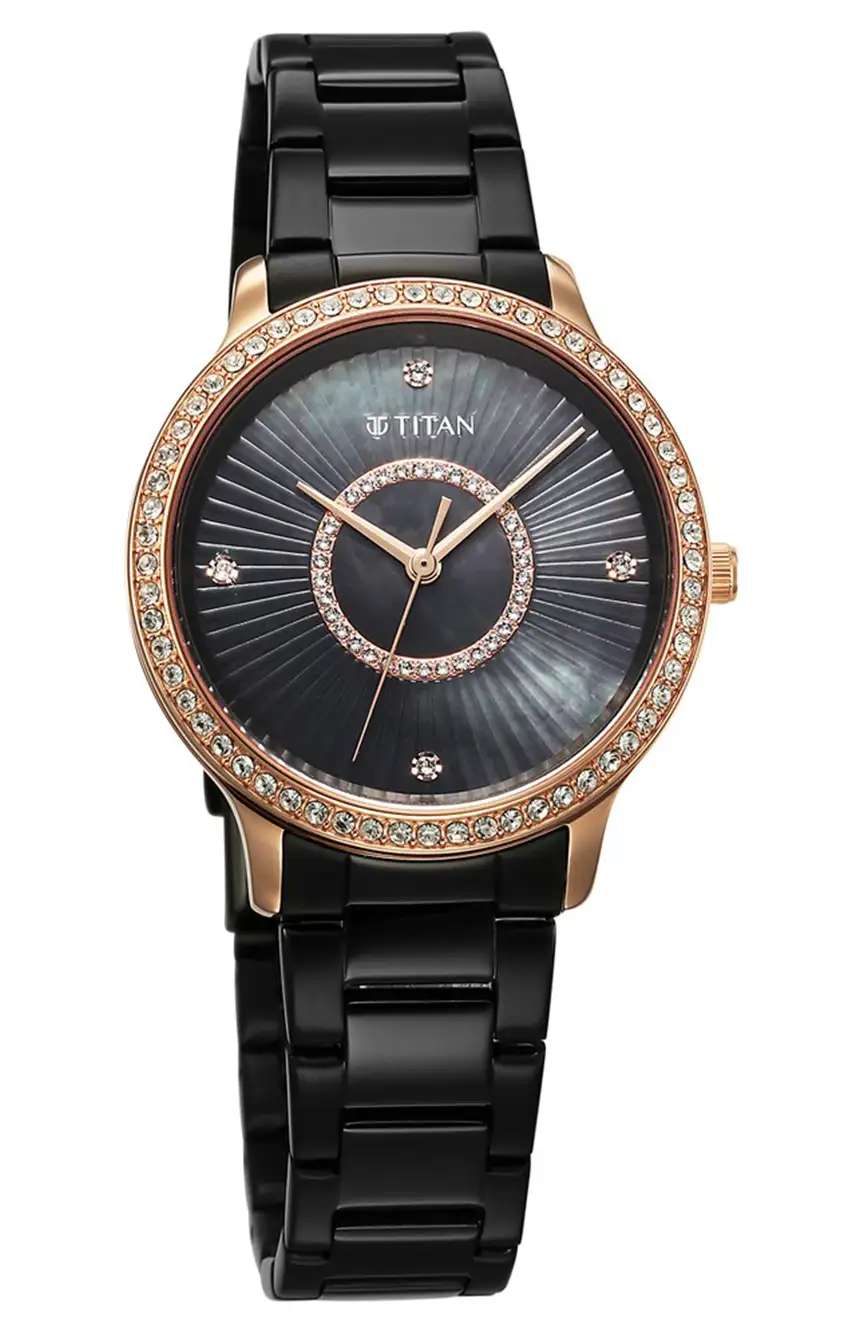 Titan Glamour Quartz Analog Black Dial Black Stainless Steel Strap Watch For Women