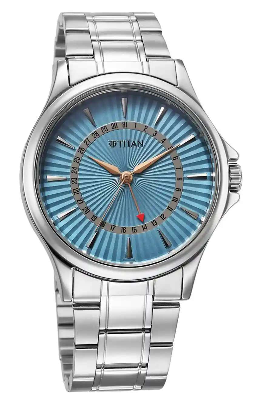 Titan Karishma Quartz Analog with Date Blue Dial Stainless Steel Strap Watch For Men