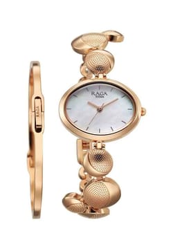 Titan Raga Power Pearls Quartz Analog Mother Of Pearl Dial Metal Strap Watch for Women