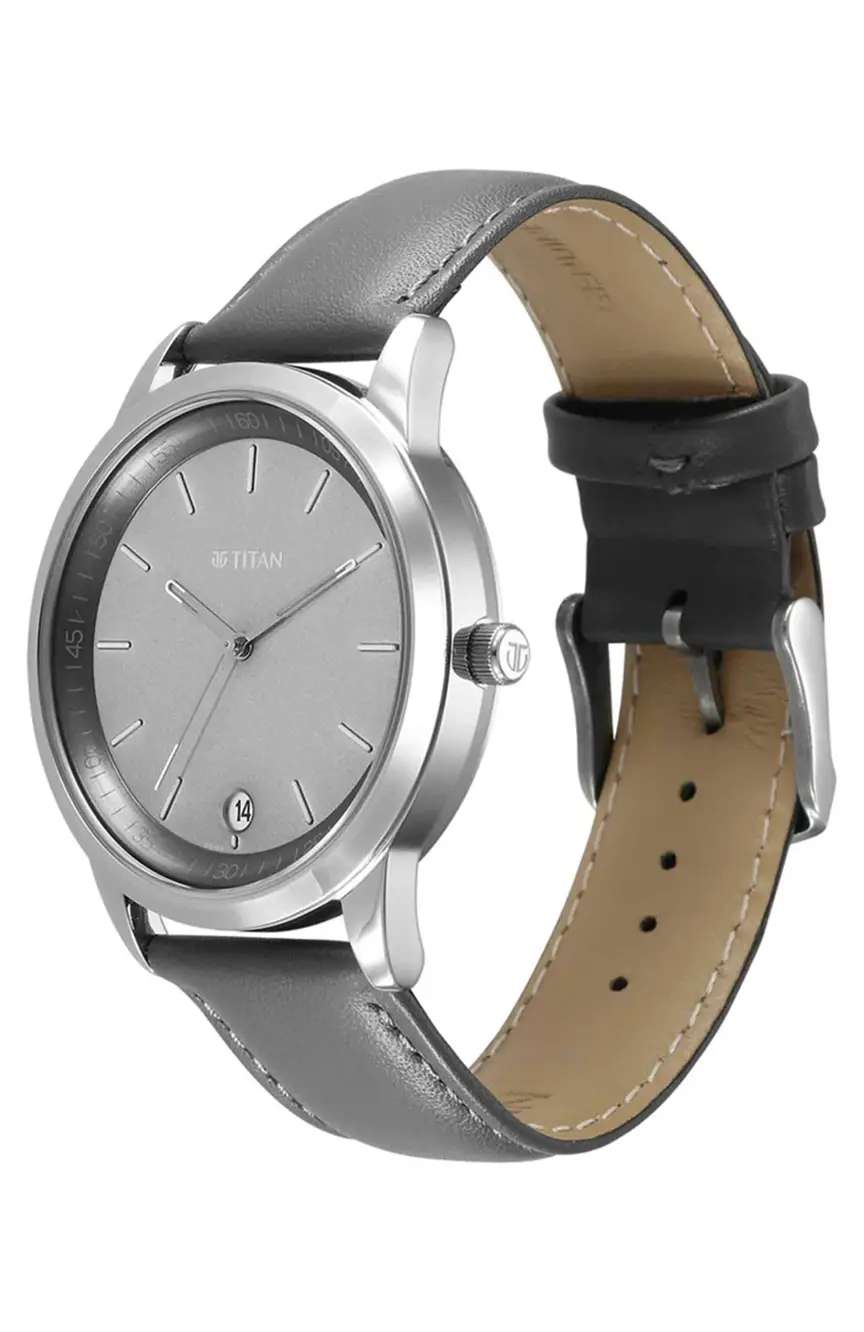 Titan Wrist Wit Quartz Analog with Date Grey Dial Leather Strap Watch for Men