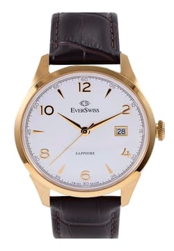EverSwiss Gents Dark Brown leather strap watch