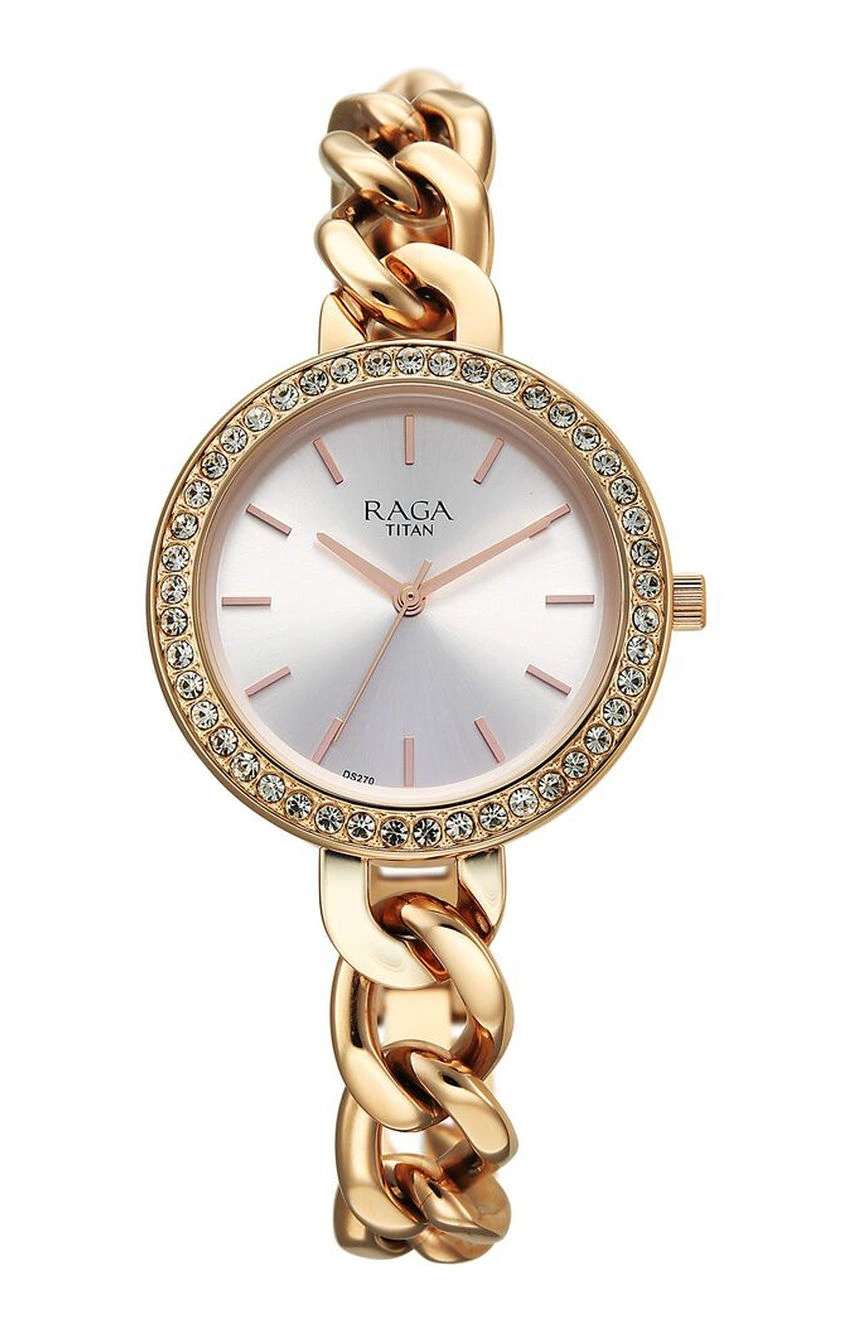 تيتان ساعة تيتان راجا شوستوبر كوارتز بميناء فضي وسوار معدني للنساء