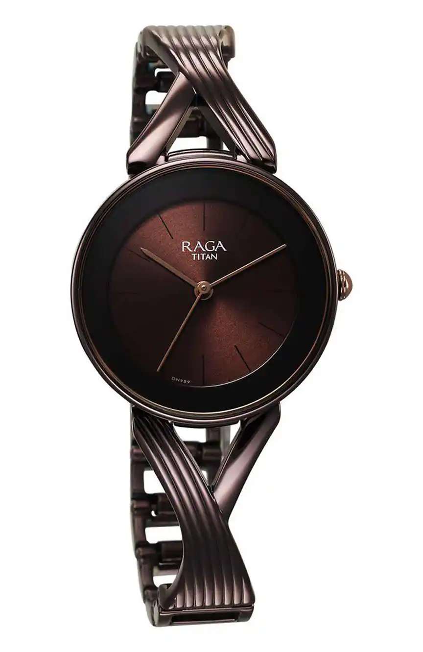 Titan Raga Chic Quartz Analog Brown Dial Metal Strap Watch for Women