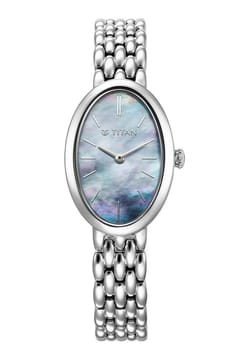 Titan Aura Quartz Analog Mother Of Pearl Dial Stainless Steel Strap Watch for Women