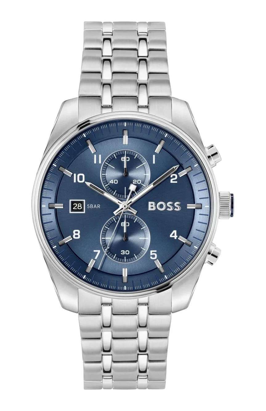 بوص ساعة بوص سكاي ترافيلر مستديرة بسوار من الفولاذ المقاوم للصدأ مقاس 44 مم للرجال