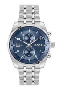 Boss ساعة بوص سكاي ترافيلر مستديرة بسوار من الفولاذ المقاوم للصدأ مقاس 44 مم للرجال