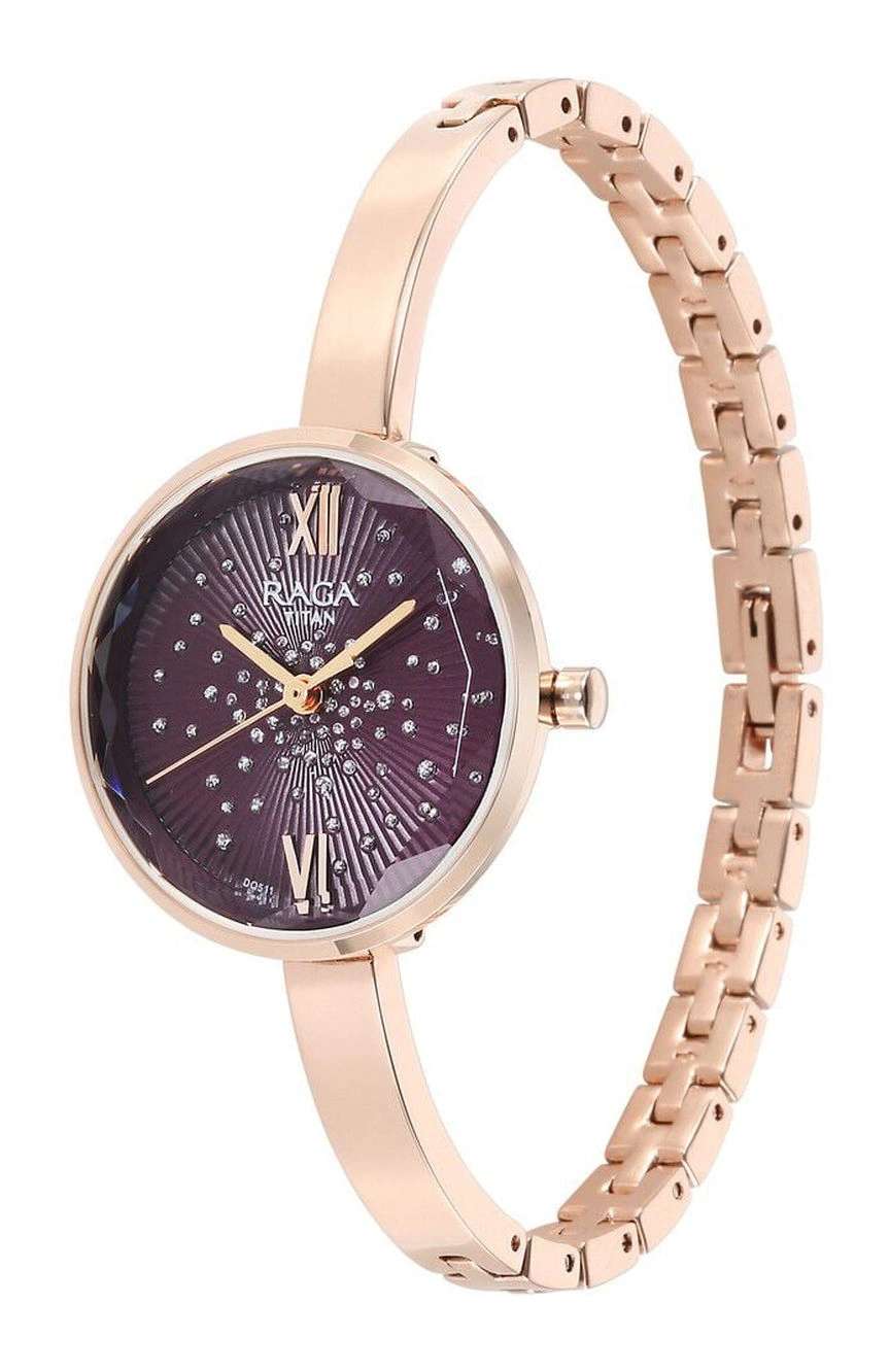 Titan Raga Showstopper Quartz Analog Purple Dial Metal Strap Watch for Women