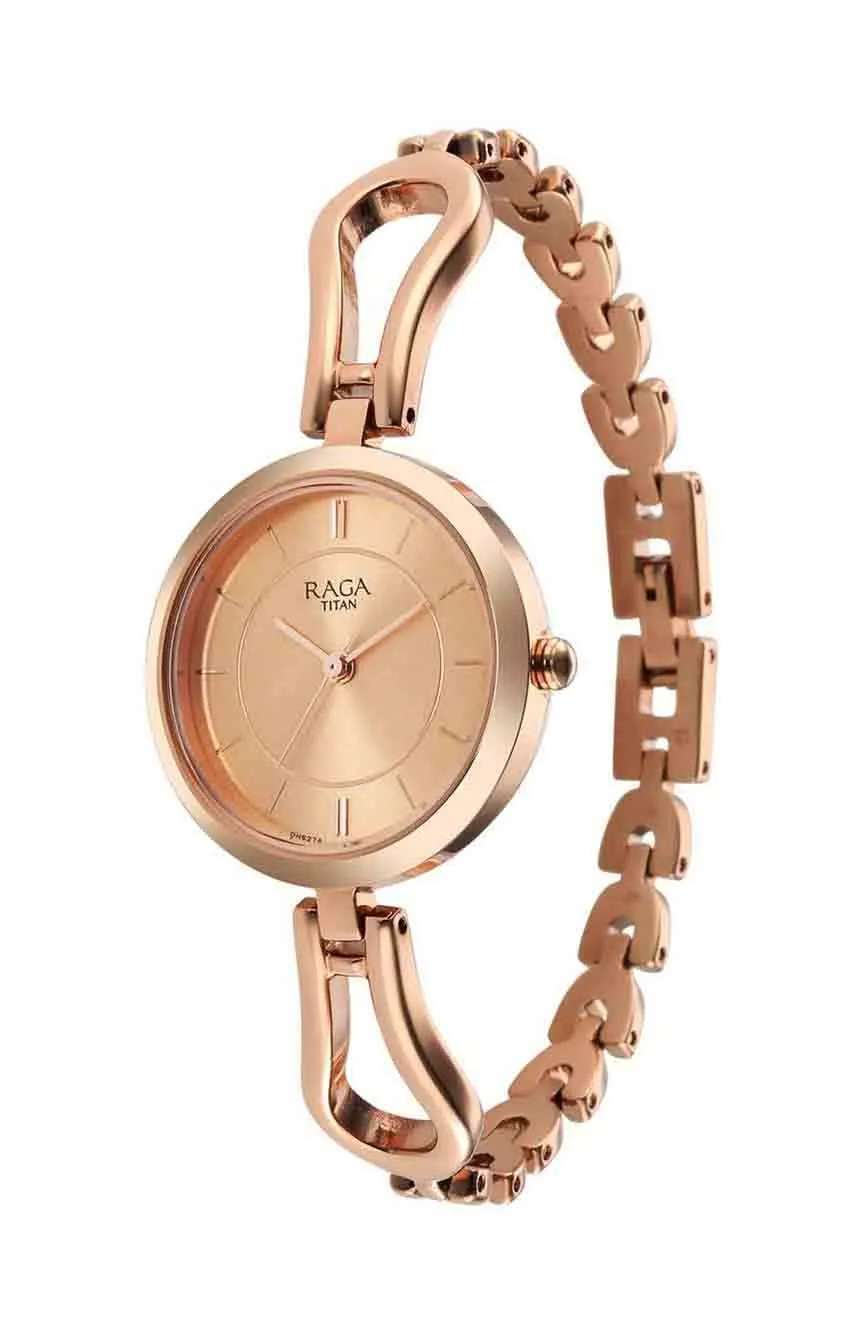 تيتان ساعة تيتان راجا بميناء ذهبي وردي للنساء