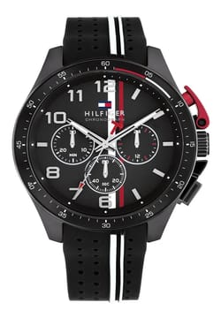 Tommy Hilfiger ساعة بنك مقاس 46 مم بسوار سيليكون من تومي هيلفيغر للرجال