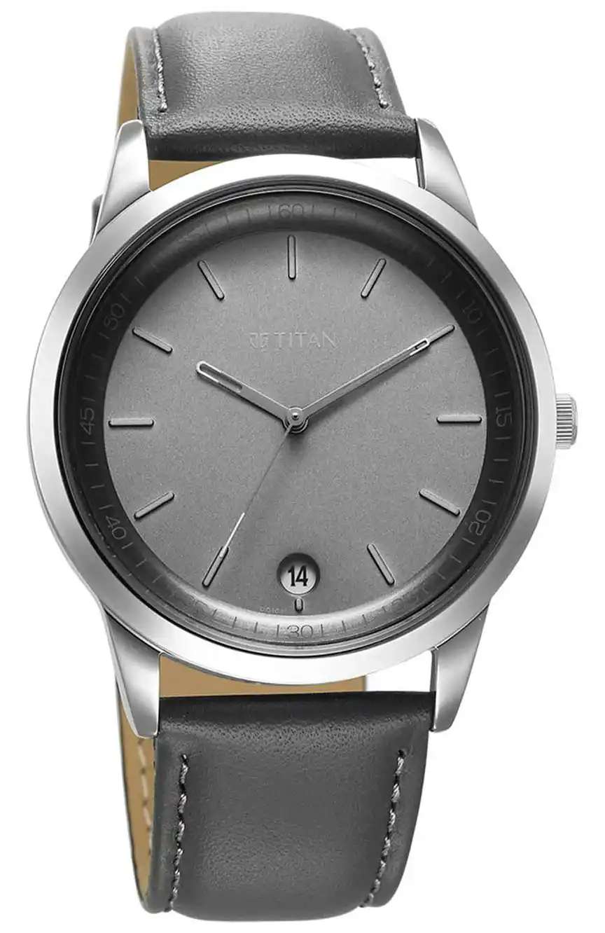 Titan Wrist Wit Quartz Analog with Date Grey Dial Leather Strap Watch for Men