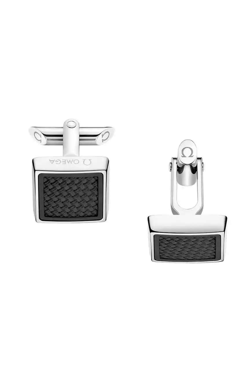 OMEGA CUFFLINKS, RUBBER, STAINLESS STEEL