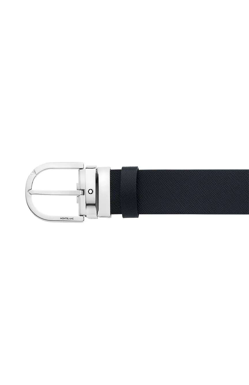 Montblanc Horseshoe Buckle Printed Black and Mosto 35 MM Reversible Leather Belt