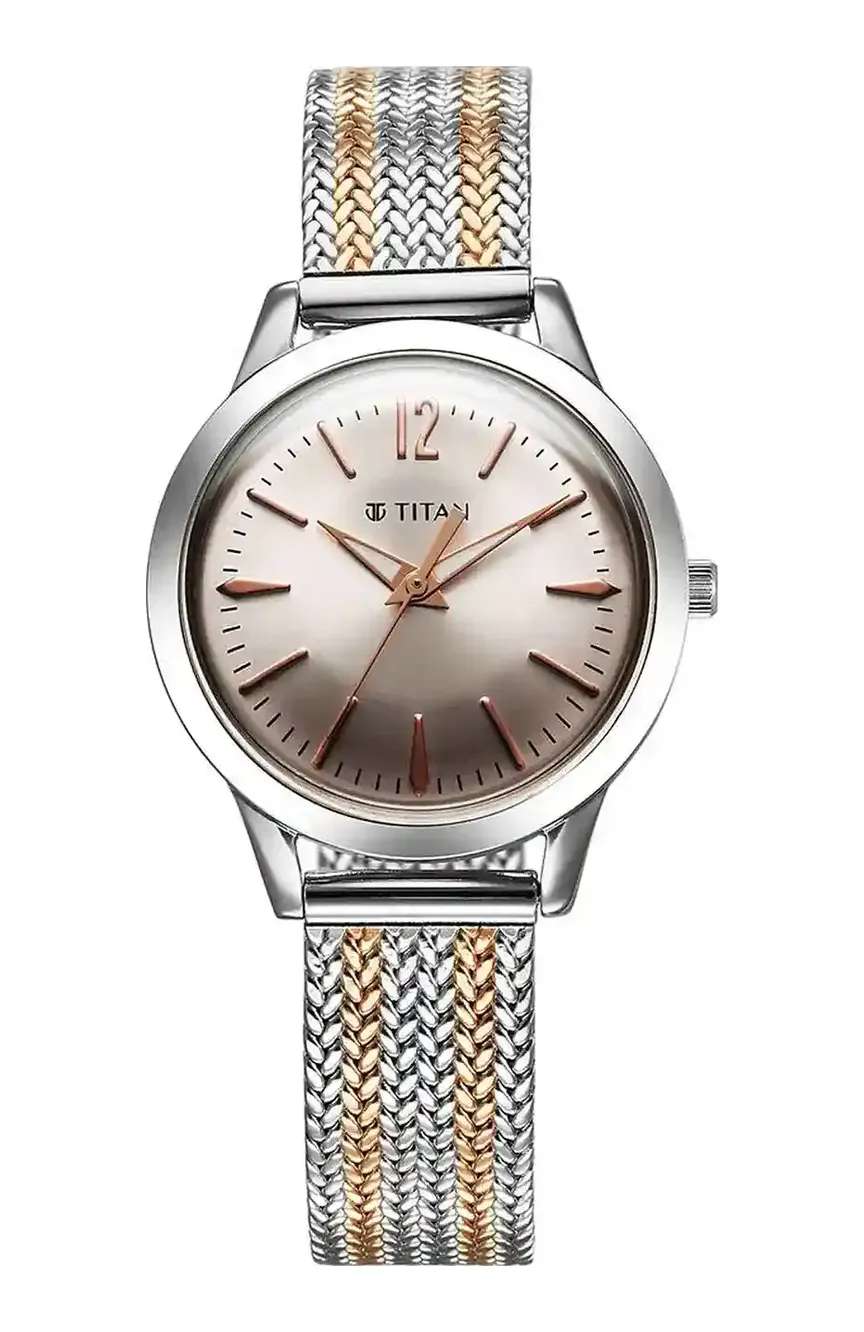 Titan Timeless Urban Quartz Analog Pink Dial Metal Strap Watch For Women
