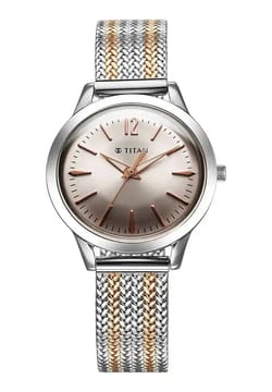 Titan Timeless Urban Quartz Analog Pink Dial Metal Strap Watch For Women
