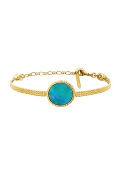 Satellite Ashanti Bracelet In Round Mother-Of-Pearl And Flat Chain -Green Turquoise
