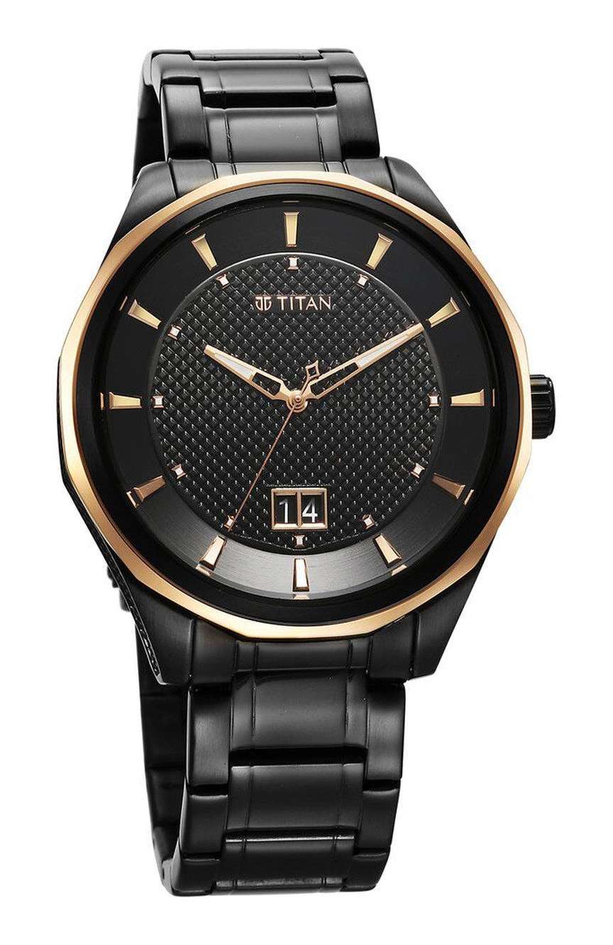 Titan Regalia Opulent Quartz Analog with Date Black Dial Black Stainless Steel Strap Watch for Men