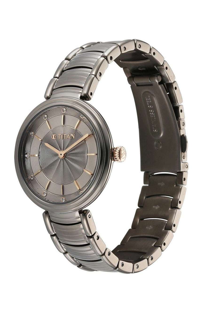 Titan Aura Quartz Analog Titanium Dial With Titanium Stainless Steel Strap Watch for Women