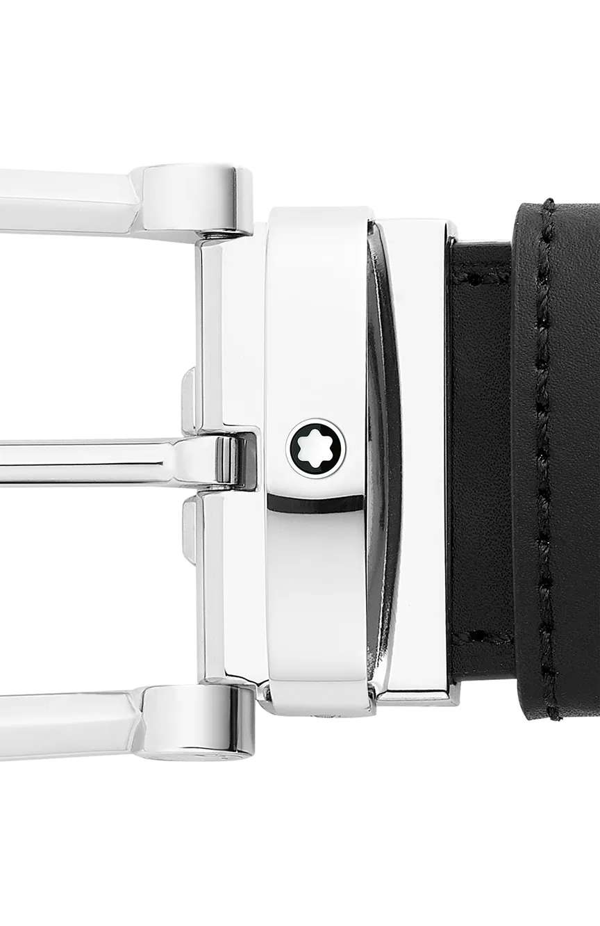 Montblanc Horseshoe Buckle Black and Blue 35 MM Reversible Leather Belt