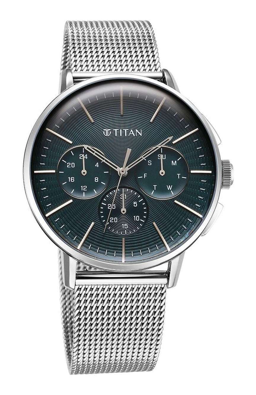 Titan Light leathers Multifunction Anthracite Dial Stainless Steel Strap Watch For Men