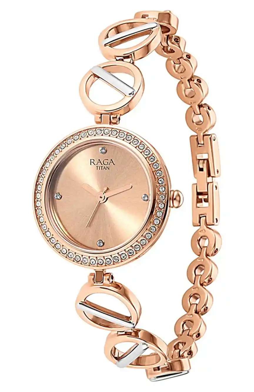 Titan Raga Viva Quartz Analog Rose Gold Dial Two Toned Metal Strap Watch For Women