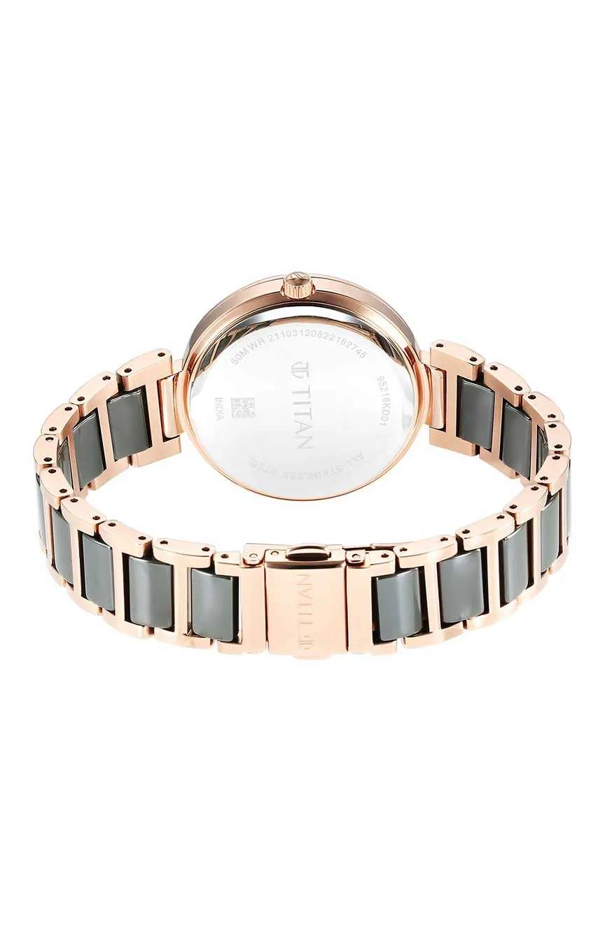 Titan Purple Ceramics Green Dial Steel & Ceramic Strap Watch for Women
